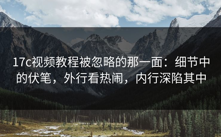 17c视频教程被忽略的那一面：细节中的伏笔，外行看热闹，内行深陷其中
